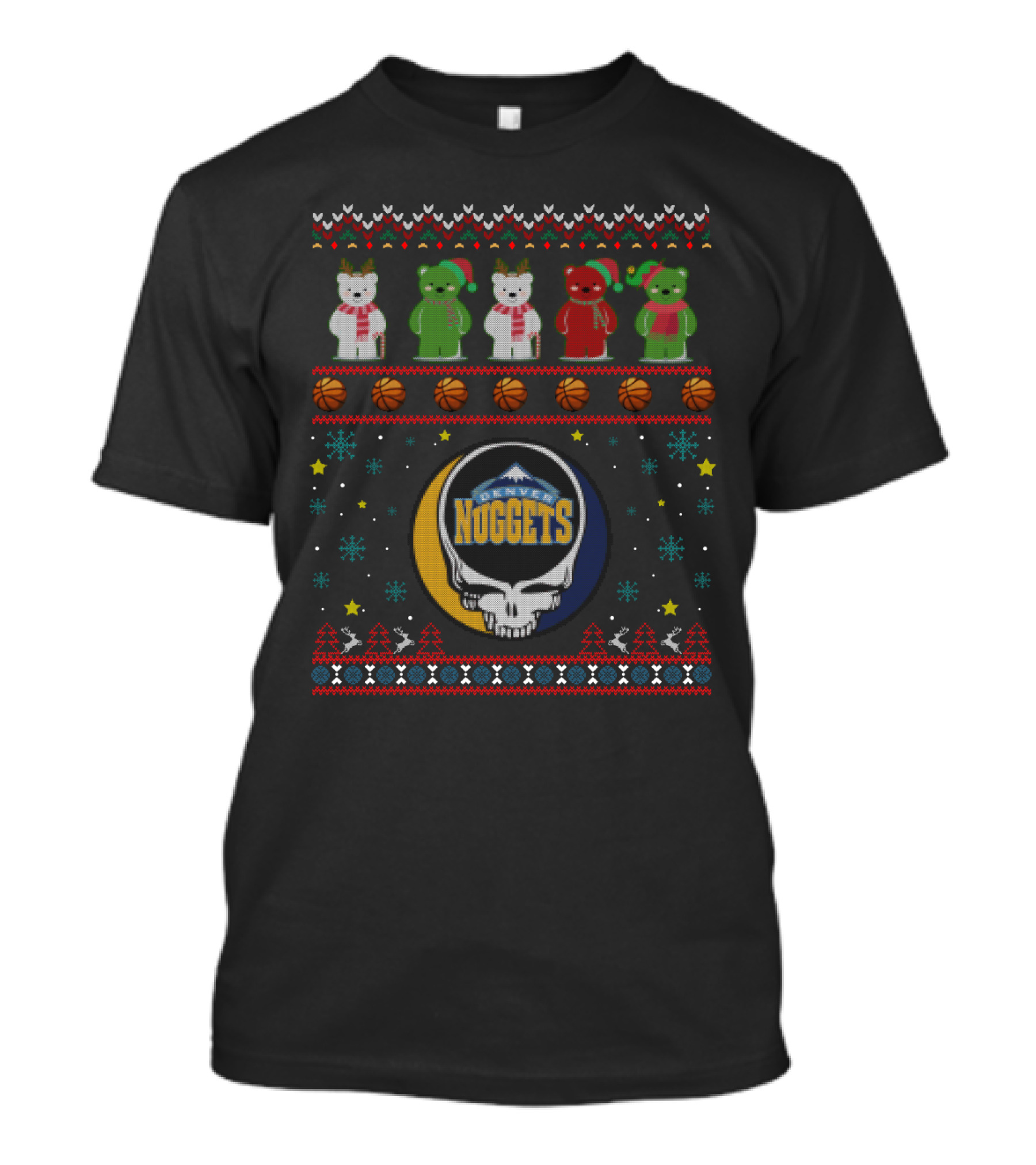 Denver Nuggets Grateful Dead Bears Christmas T-Shirt