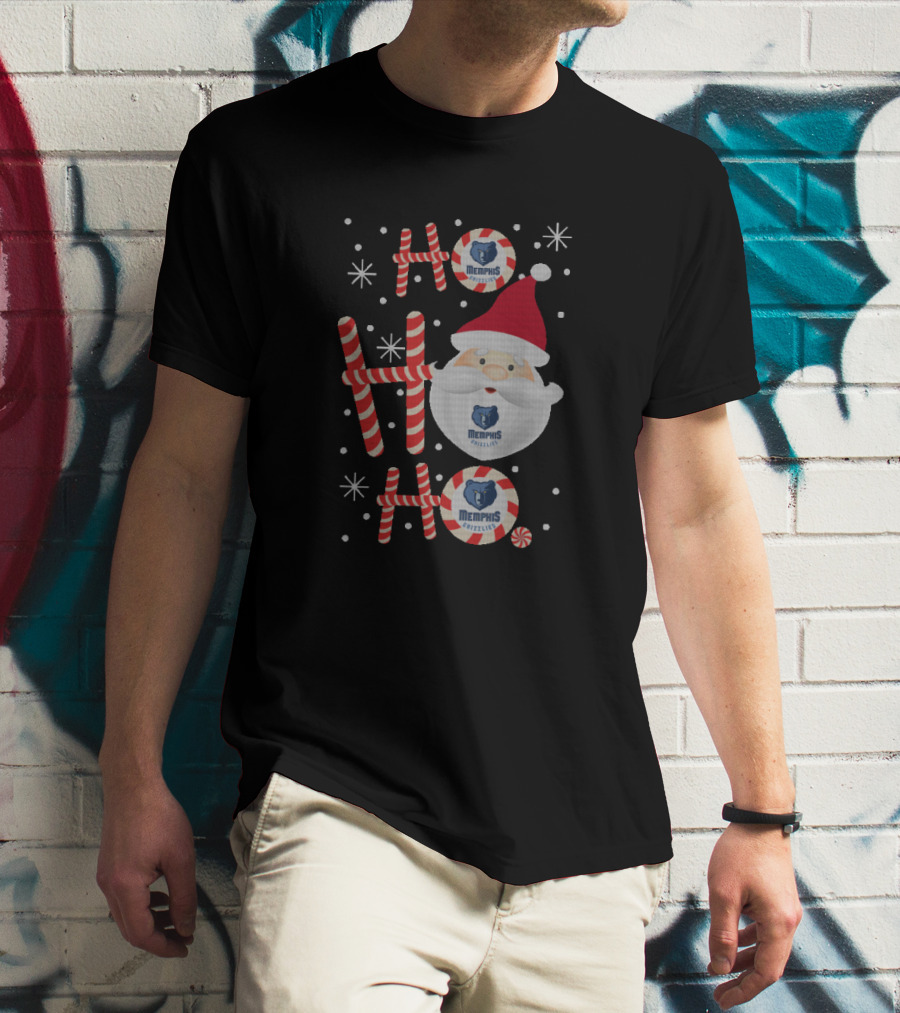 Ho Ho Ho Christmas With Memphis Grizzlies Santa And Bear T-Shirt