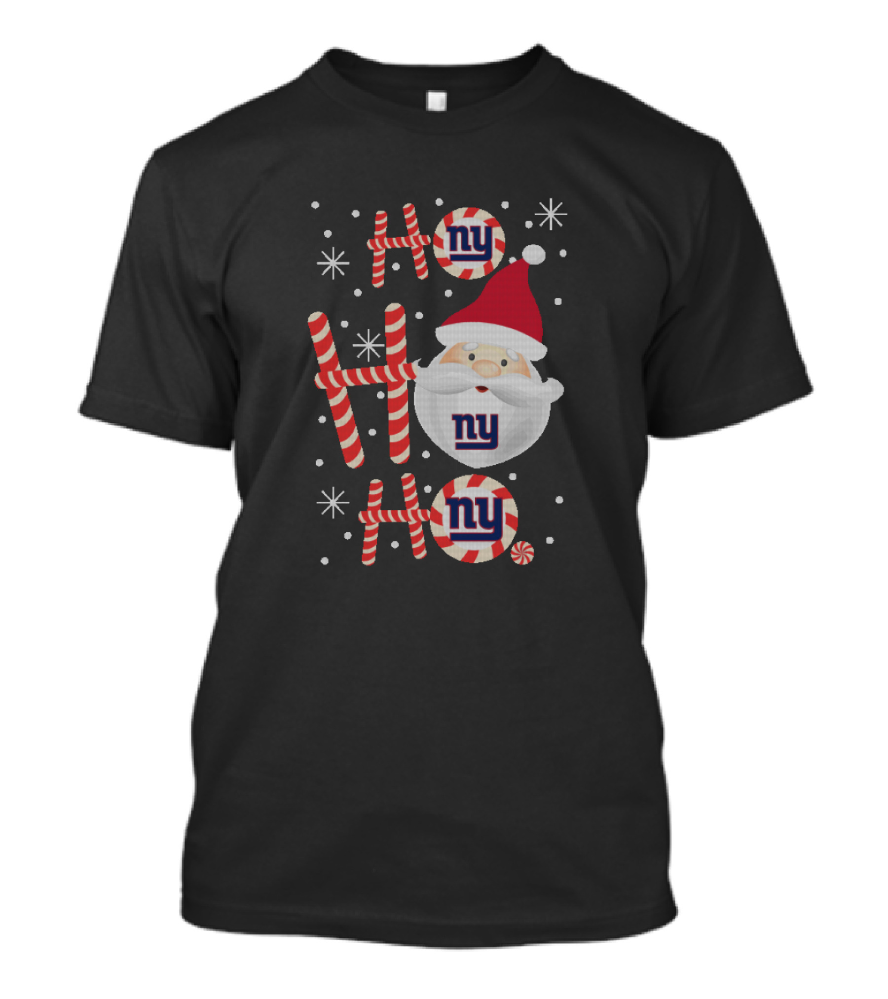 Ho Ho Ho Xmas Ny Giants Santa Claus Candy Cane Snowflakes T-Shirt