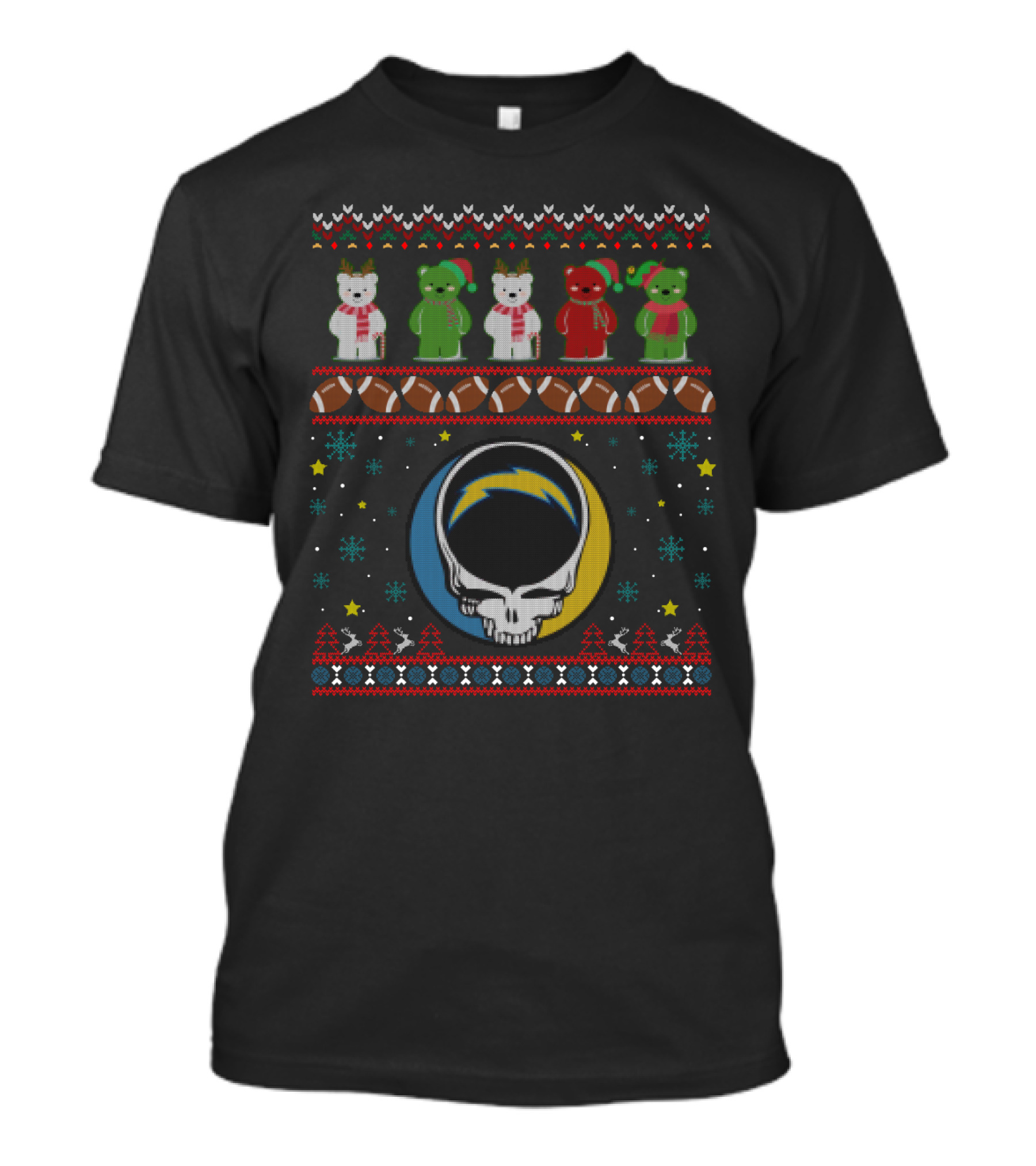 La Chargers Bears Grateful Dead Christmas Football Skullfest Holiday T-Shirt