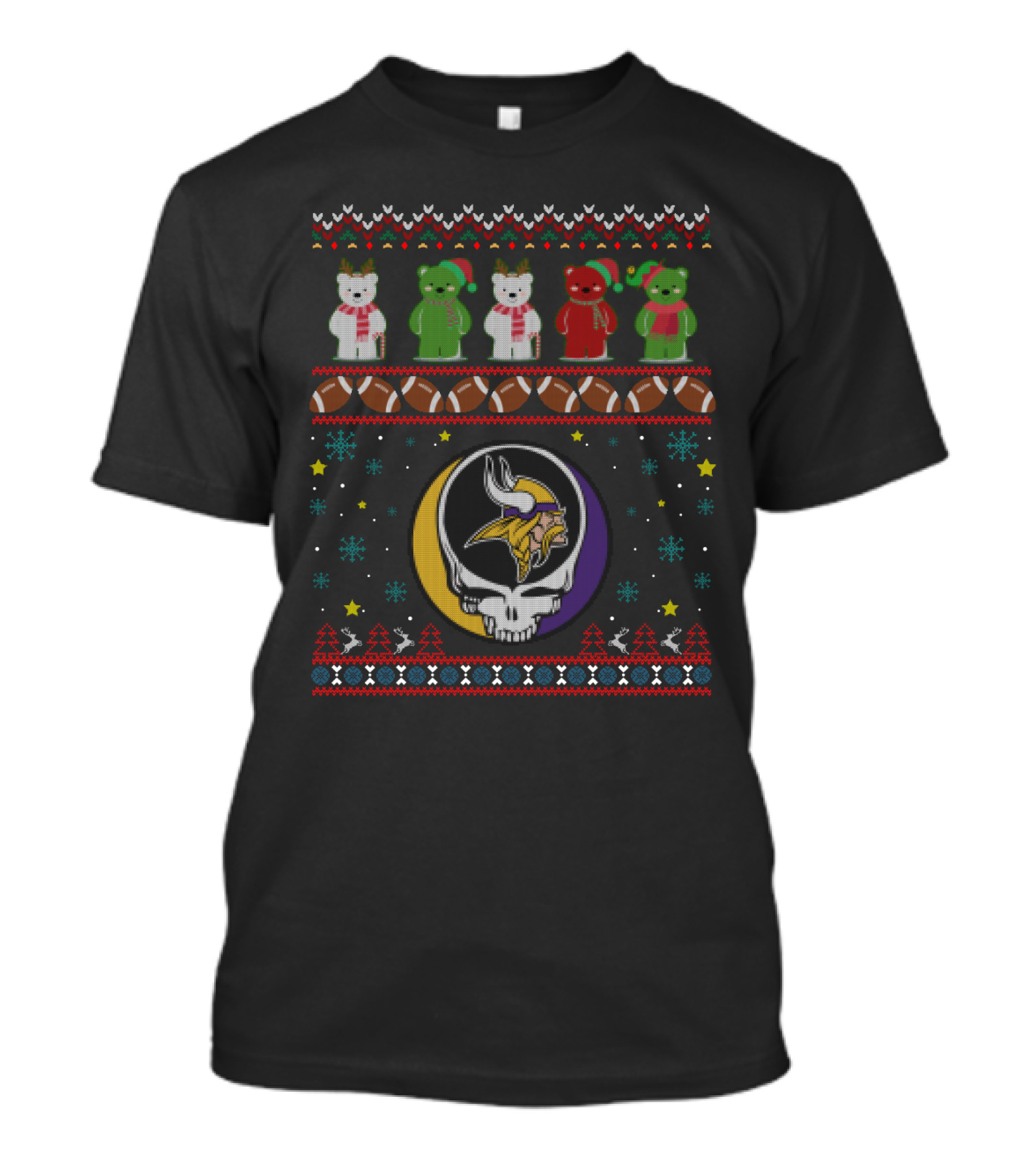 Minnesota Vikings Grateful Dead Bears Ugly Christmas T-Shirt