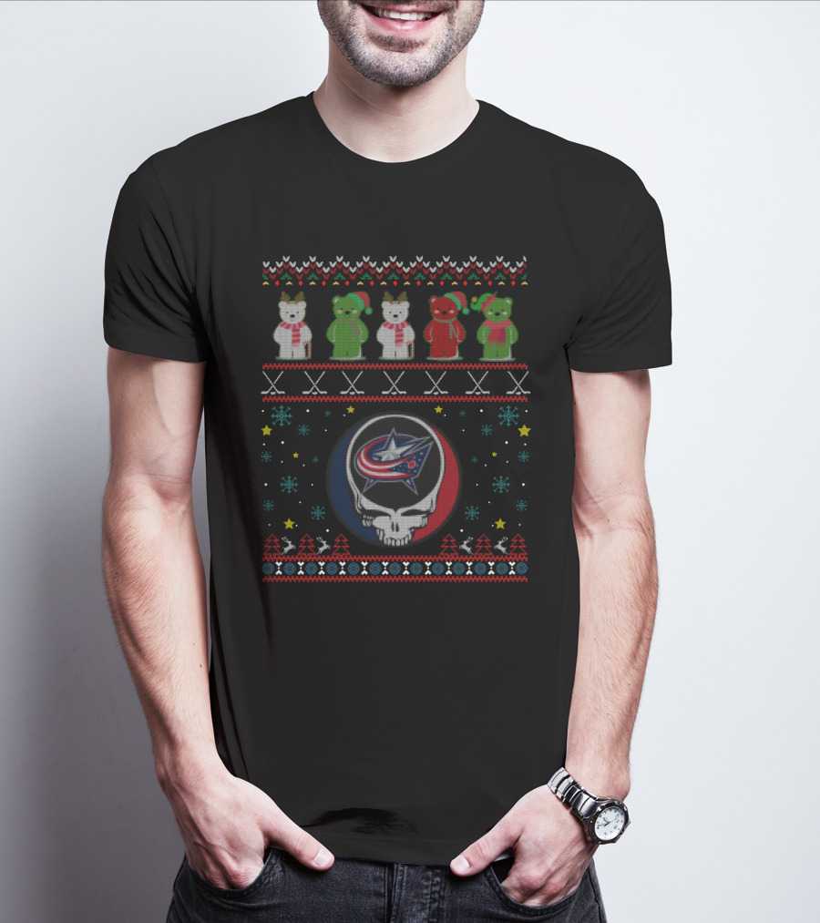 Columbus Blue Jackets Grateful Dead Bears Festive Skull T-Shirt