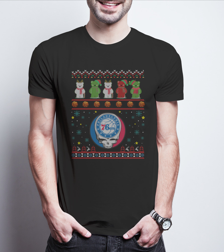 Philadelphia 76ers Grateful Dead Bears Christmas T-Shirt