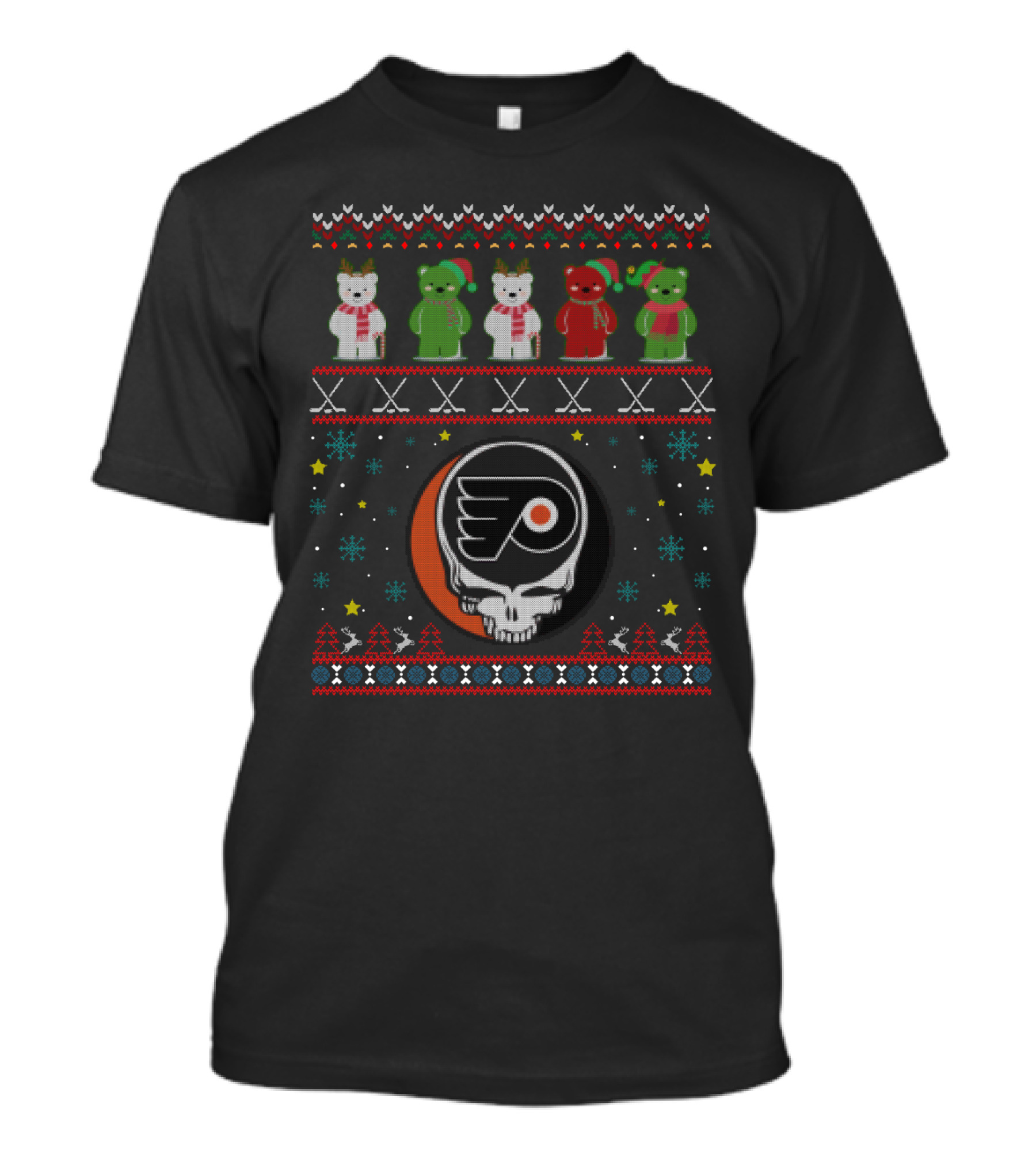 Philadelphia Flyers Grateful Dead Bears Ugly Christmas T-Shirt