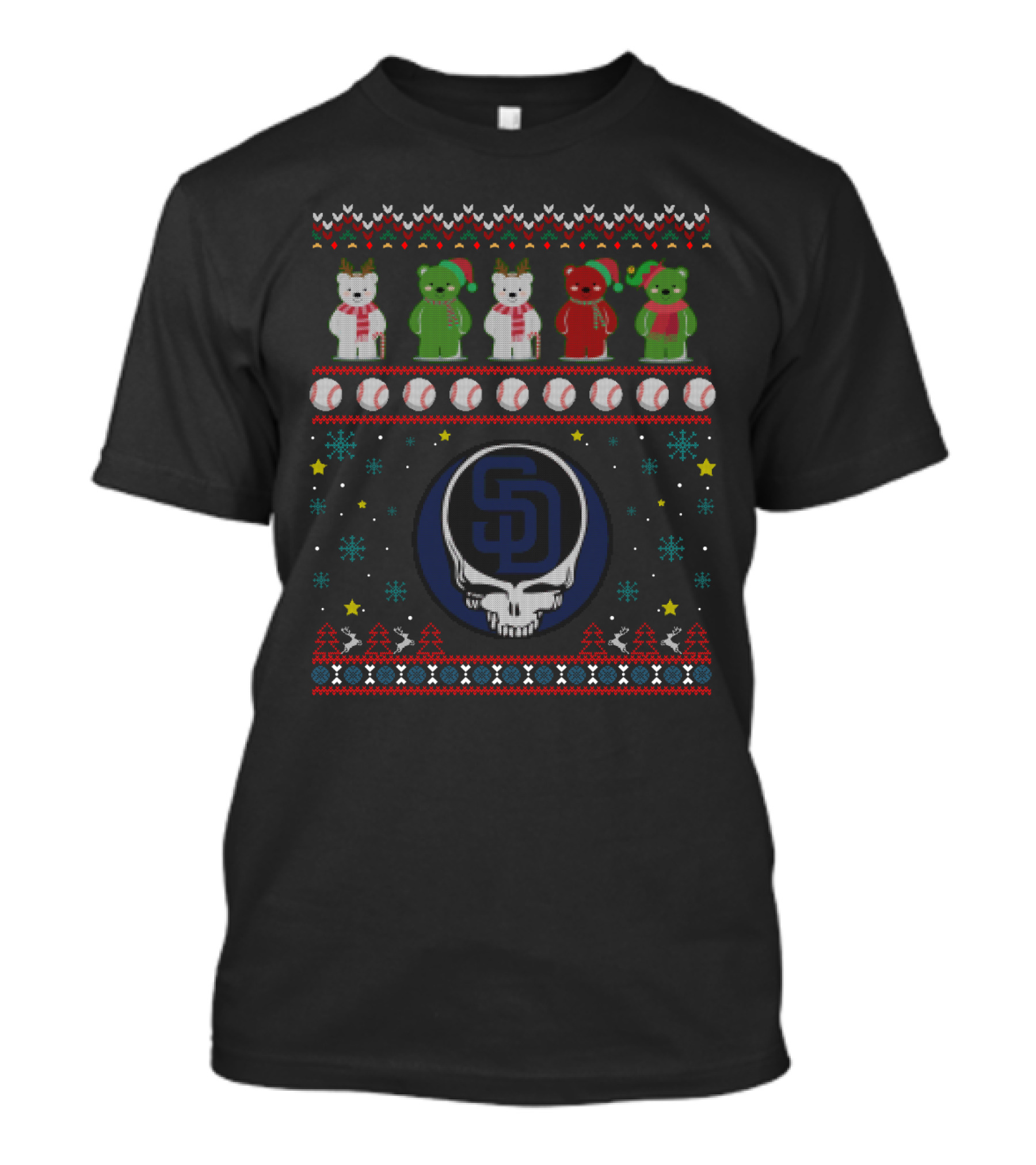 San Diego Padres Grateful Dead Bears Ugly Christmas T-Shirt