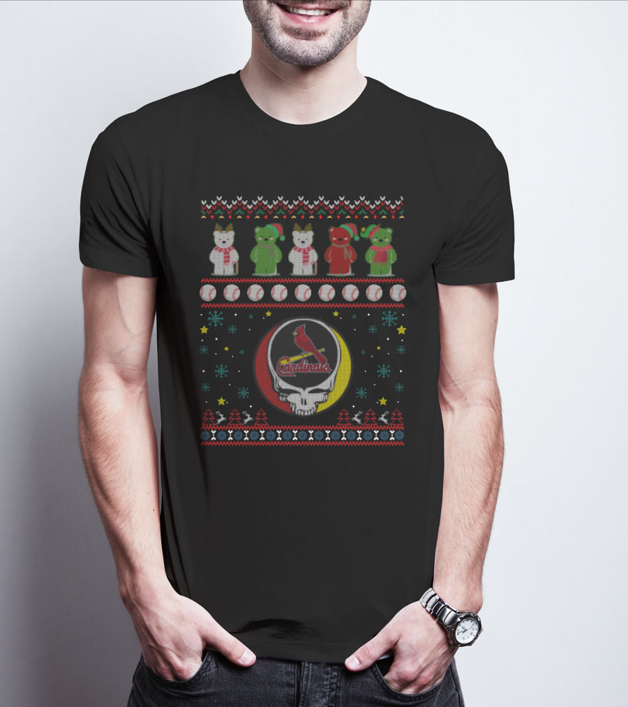 St. Louis Cardinals Baseball Grateful Dead Bears Mashup Holiday Skull T-Shirt