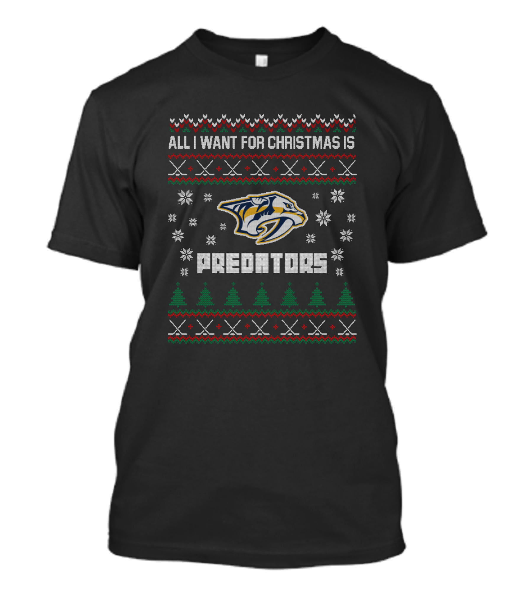 All I Want For Christmas Is Nashville Predators Snowflake And Tree T-Shirt