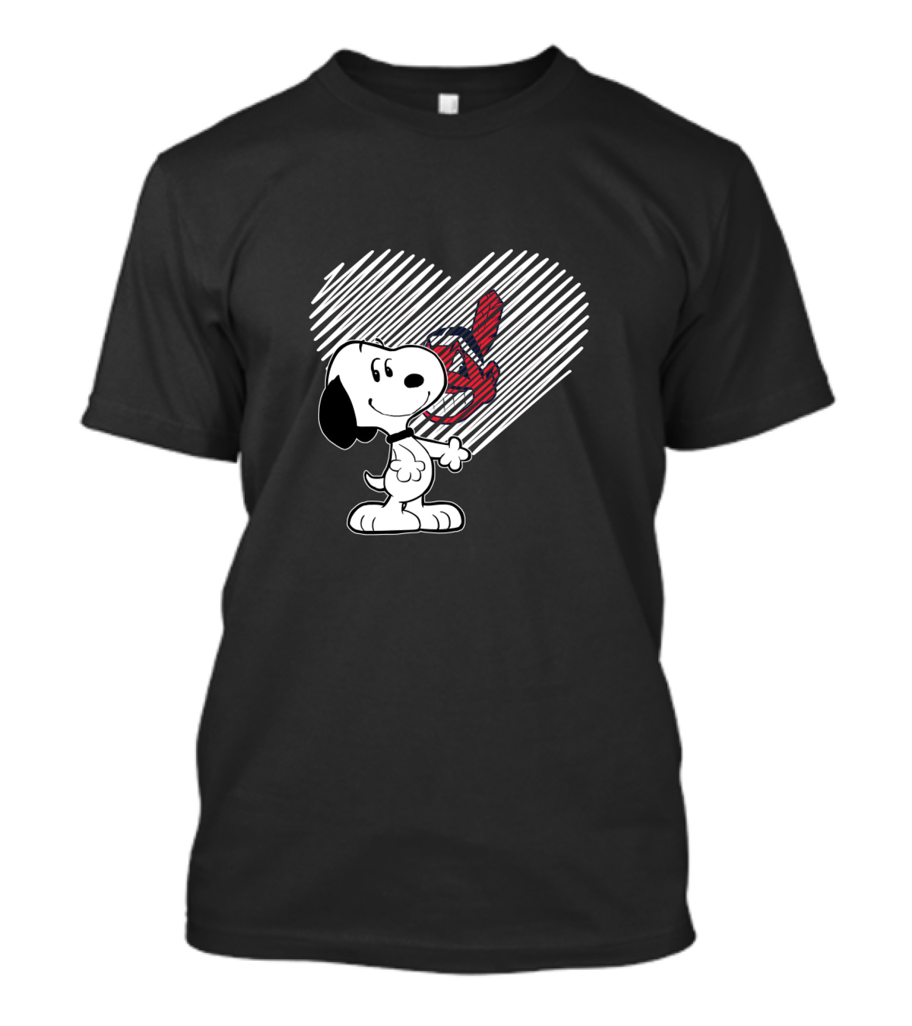 Snoopy Heart With Cleveland Indians Tomahawk T-Shirt