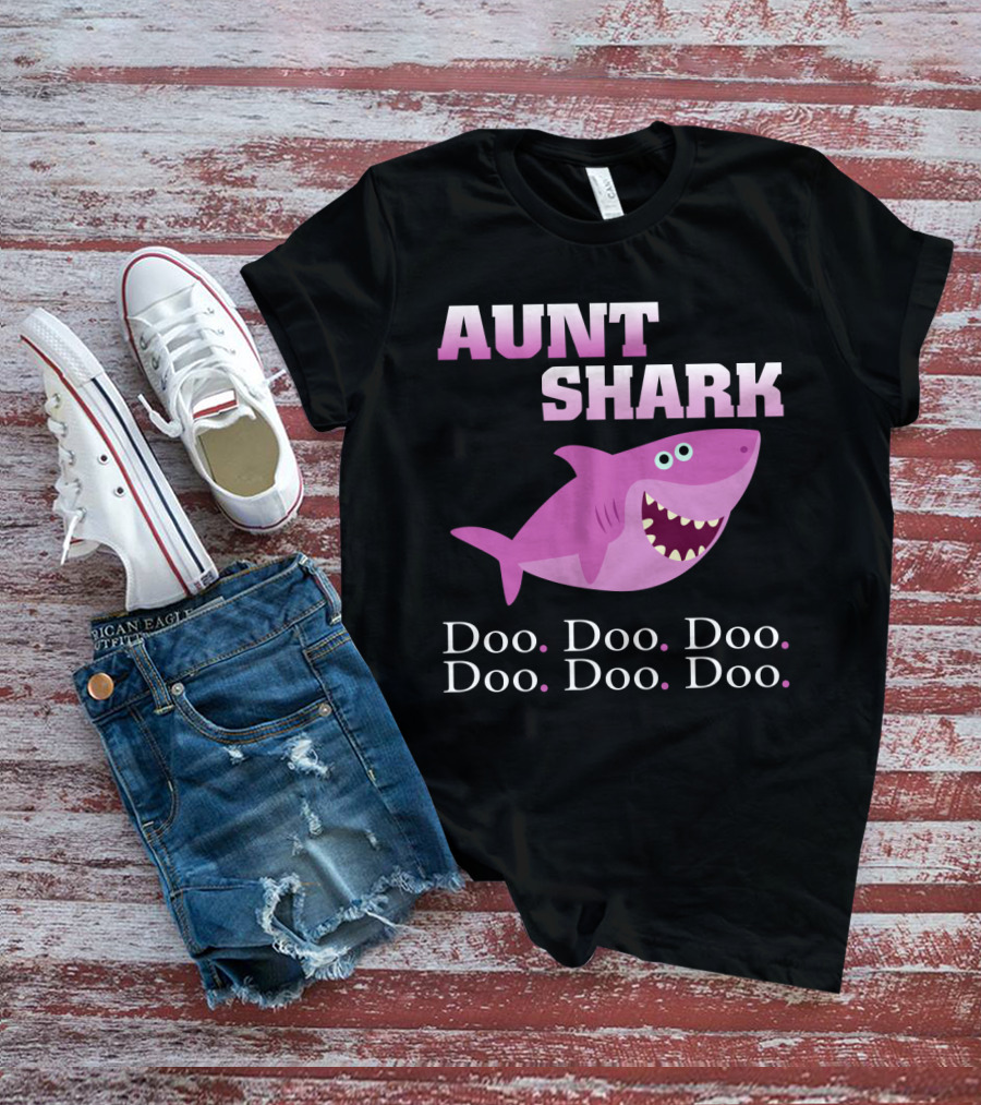 Aunt Shark Doo Doo Doo Featuring Cute Pink Cartoon Shark T-Shirt