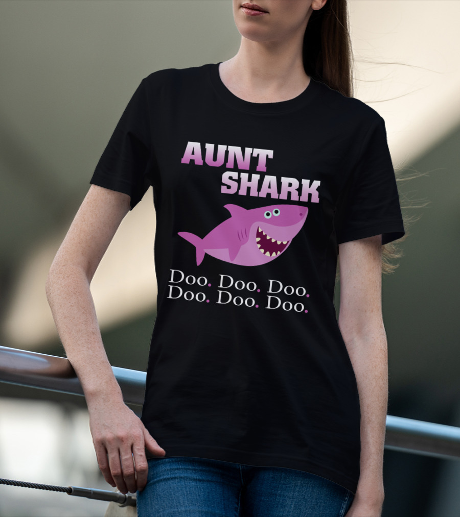Aunt Shark Doo Doo Doo Featuring Cute Pink Cartoon Shark T-Shirt