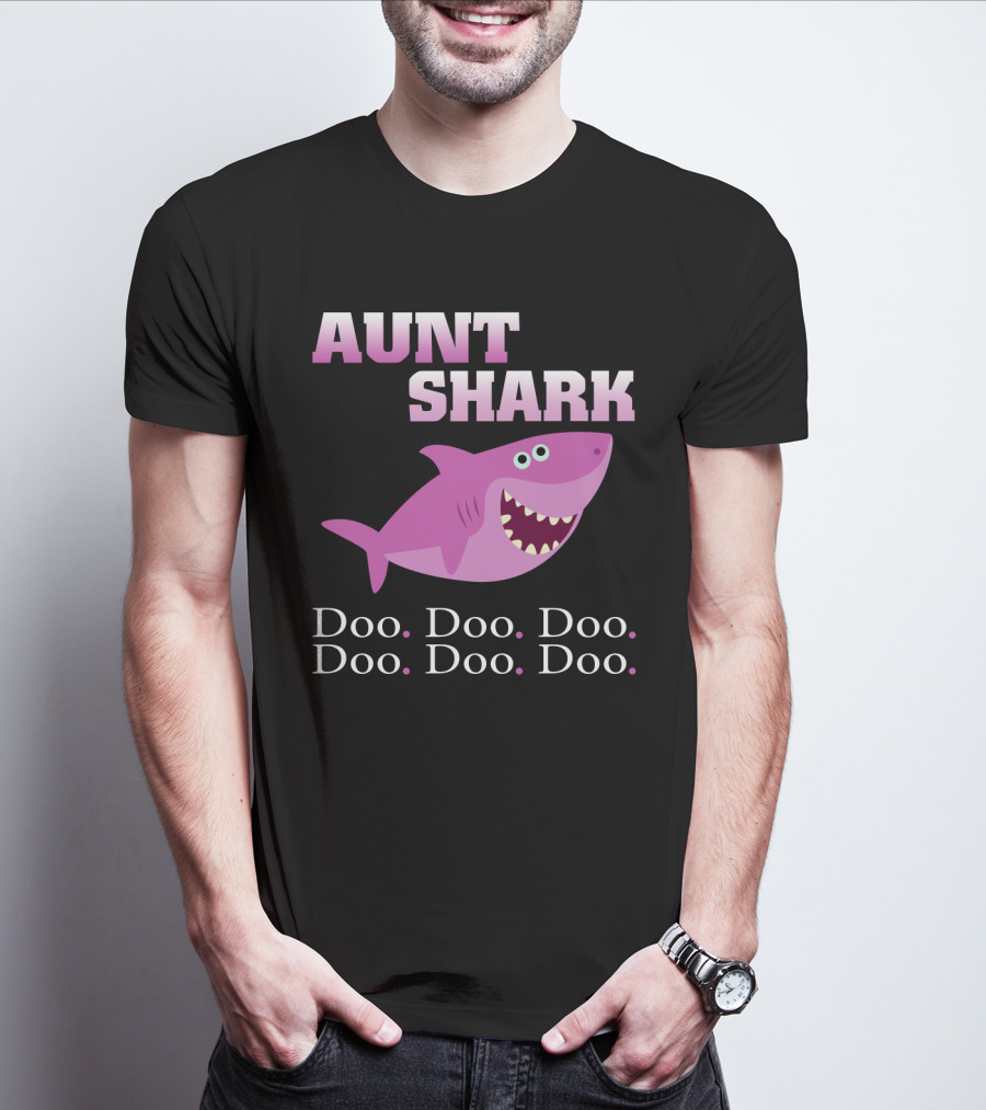 Aunt Shark Doo Doo Doo Featuring Cute Pink Cartoon Shark T-Shirt