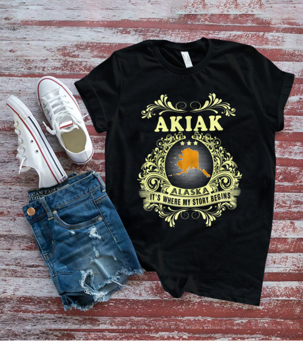 Akiak Alaska It's Where My Story Begins Vintage Alaska Map T-Shirt