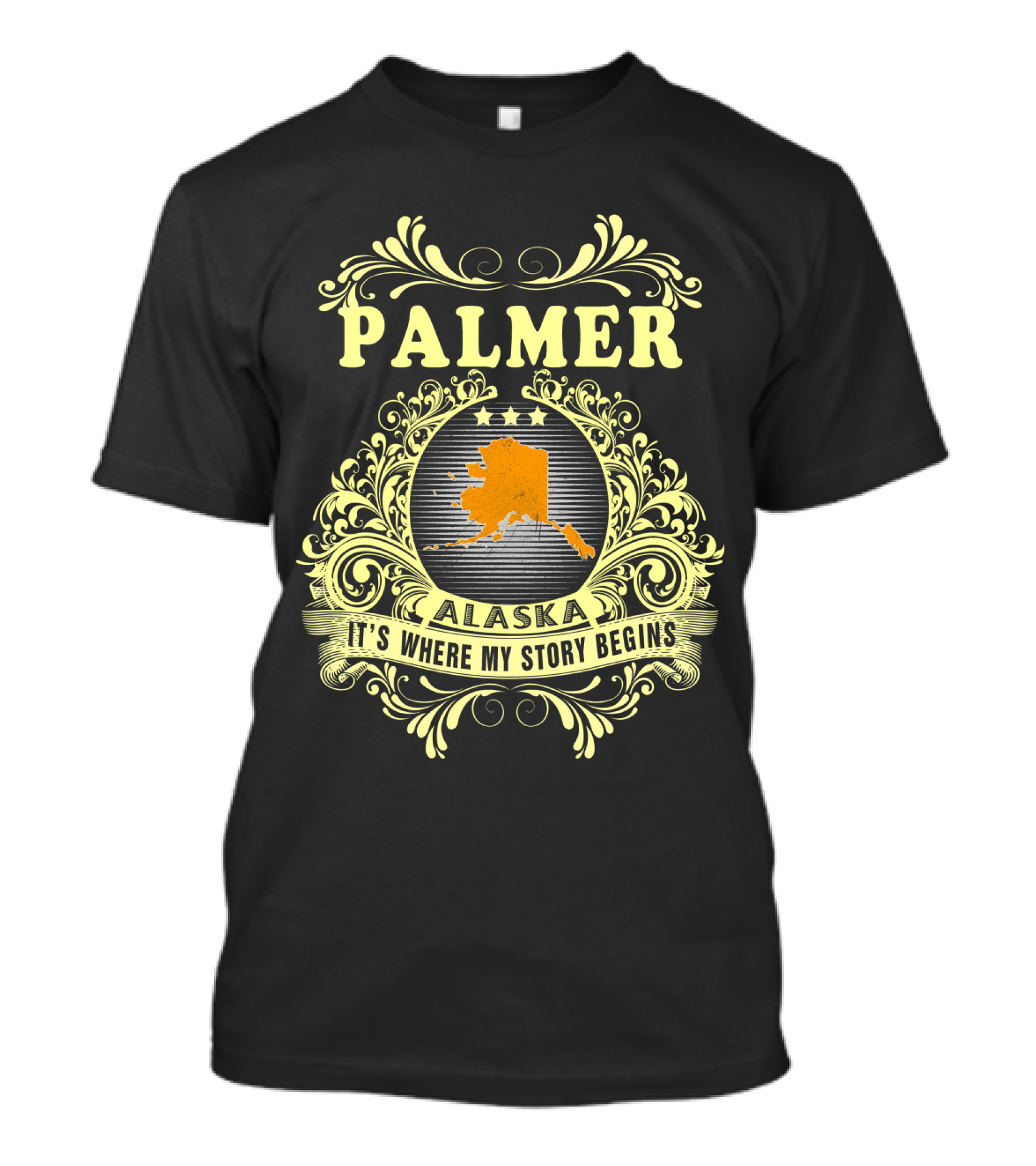 Palmer Alaska It's Where My Story Begins Map And Ornate T-Shirt
