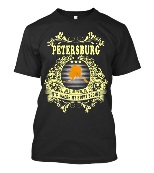 Petersburg Alaska It's Where My Story Begins Ornate Map T-Shirt