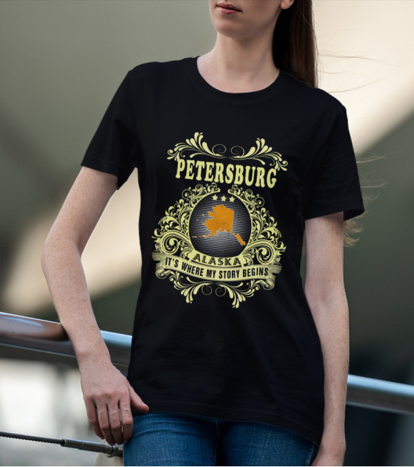 Petersburg Alaska It's Where My Story Begins Ornate Map T-Shirt