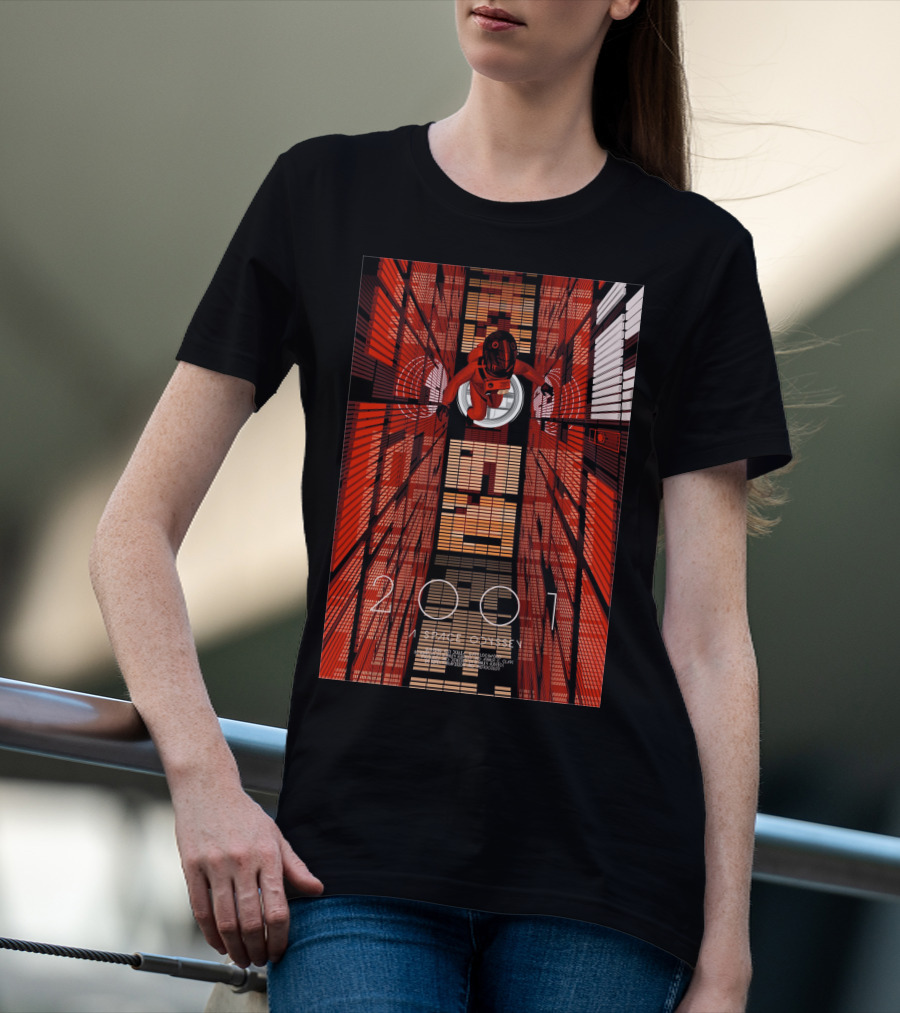 Futuristic Space Exploration In Red Hallway - 2001: A Space Odyssey T-Shirt