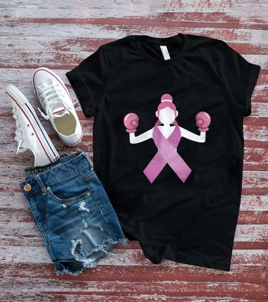 Breast Cancer Awareness Pink Ribbon Boxing Gloves Empowerment T-Shirt