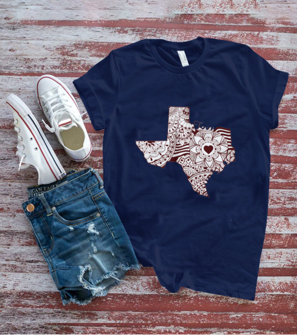 Texas Heart Mandala Pattern Map T-Shirt