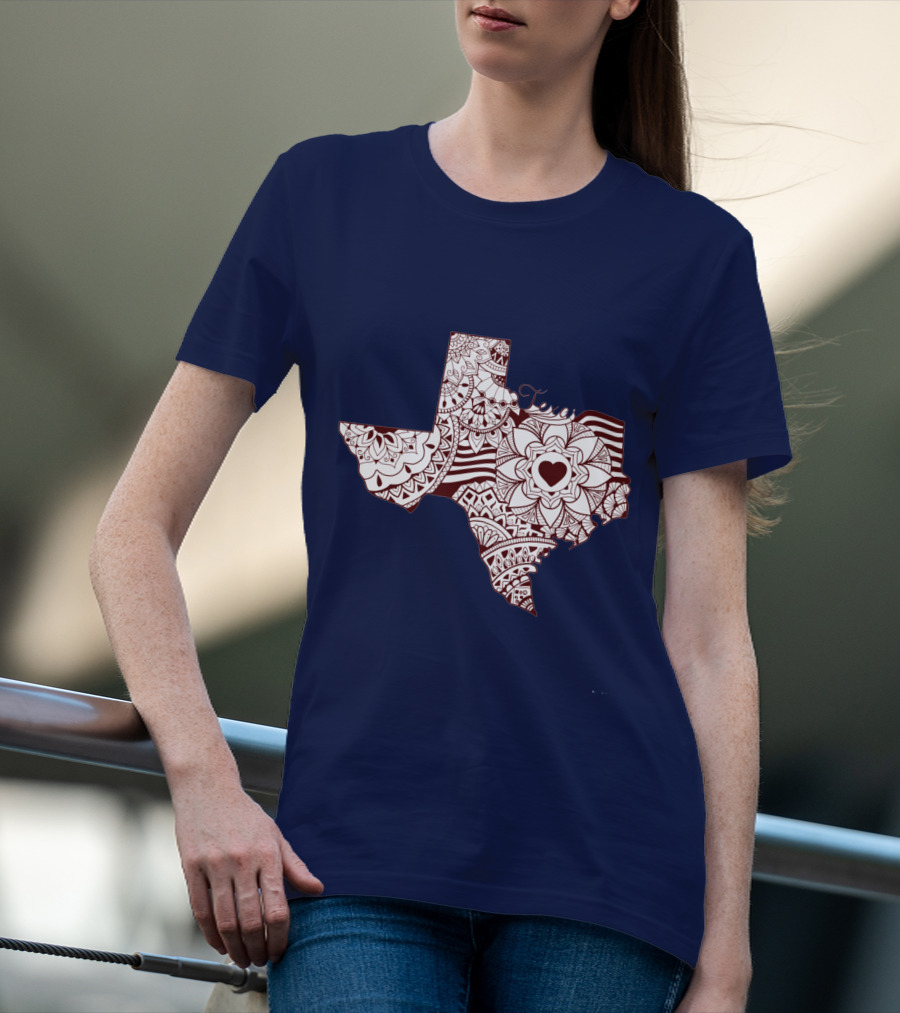 Texas Heart Mandala Pattern Map T-Shirt