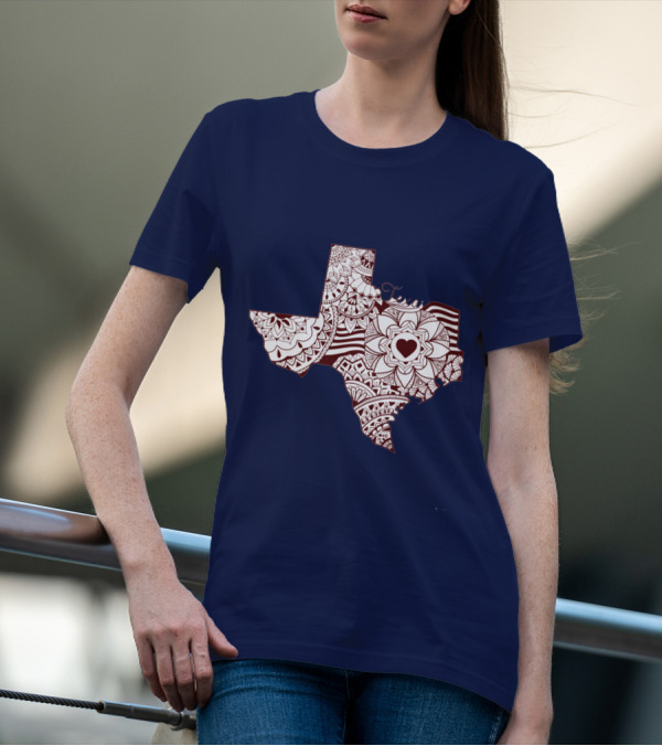Texas Heart Mandala Pattern Map T-Shirt