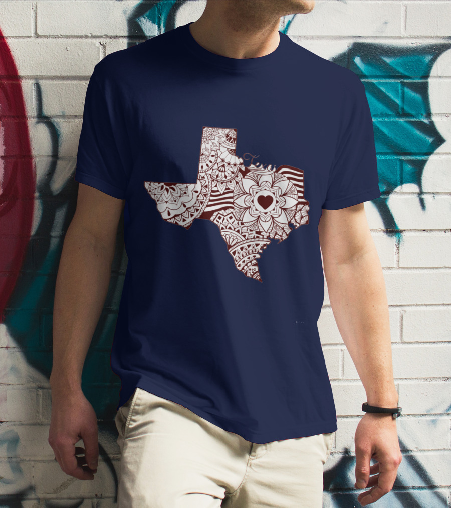 Texas Heart Mandala Pattern Map T-Shirt