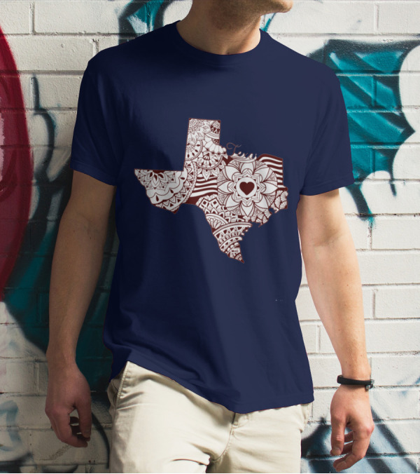 Texas Heart Mandala Pattern Map T-Shirt
