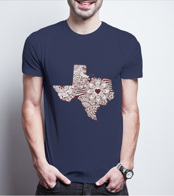 Texas Heart Mandala Pattern Map T-Shirt