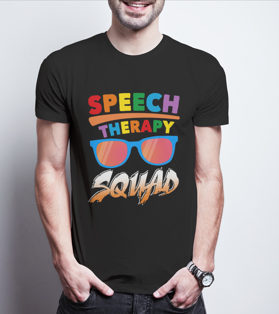 Colorful Speech Therapy Squad With Sunglasses And Bold Lettering T-Shirt