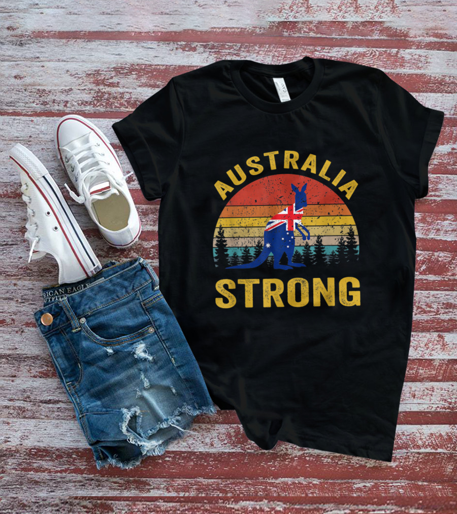 Australia Strong Kangaroo Flag Sunset Forest Scene T-Shirt