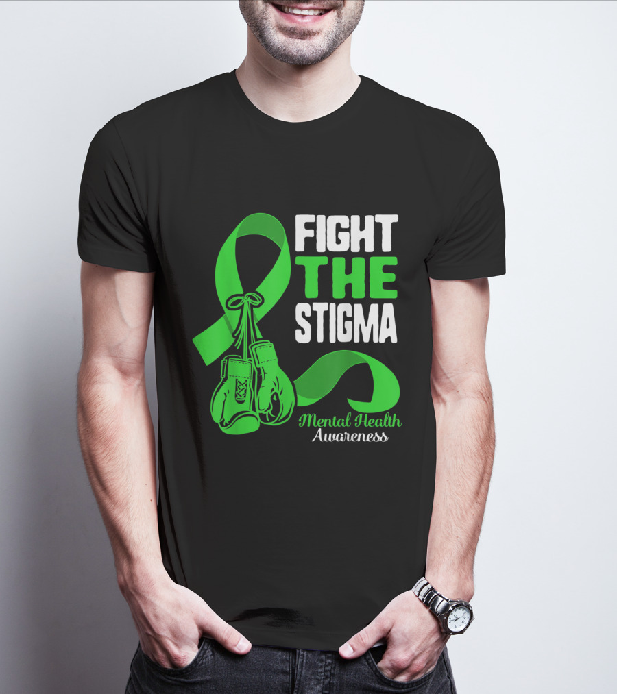 Fight The Stigma Mental Health Awareness Green Ribbon Boxing Gloves T-Shirt