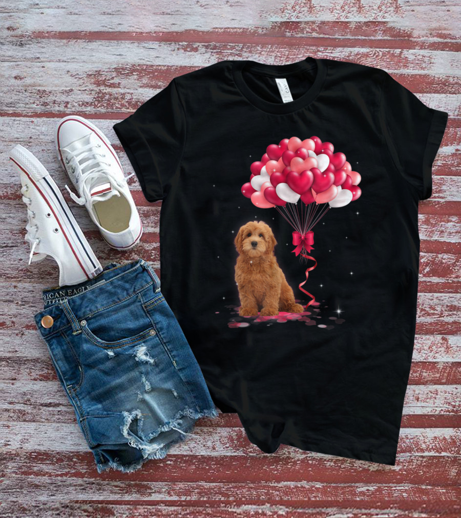 Goldendoodle Puppy With Heart Balloons T-Shirt