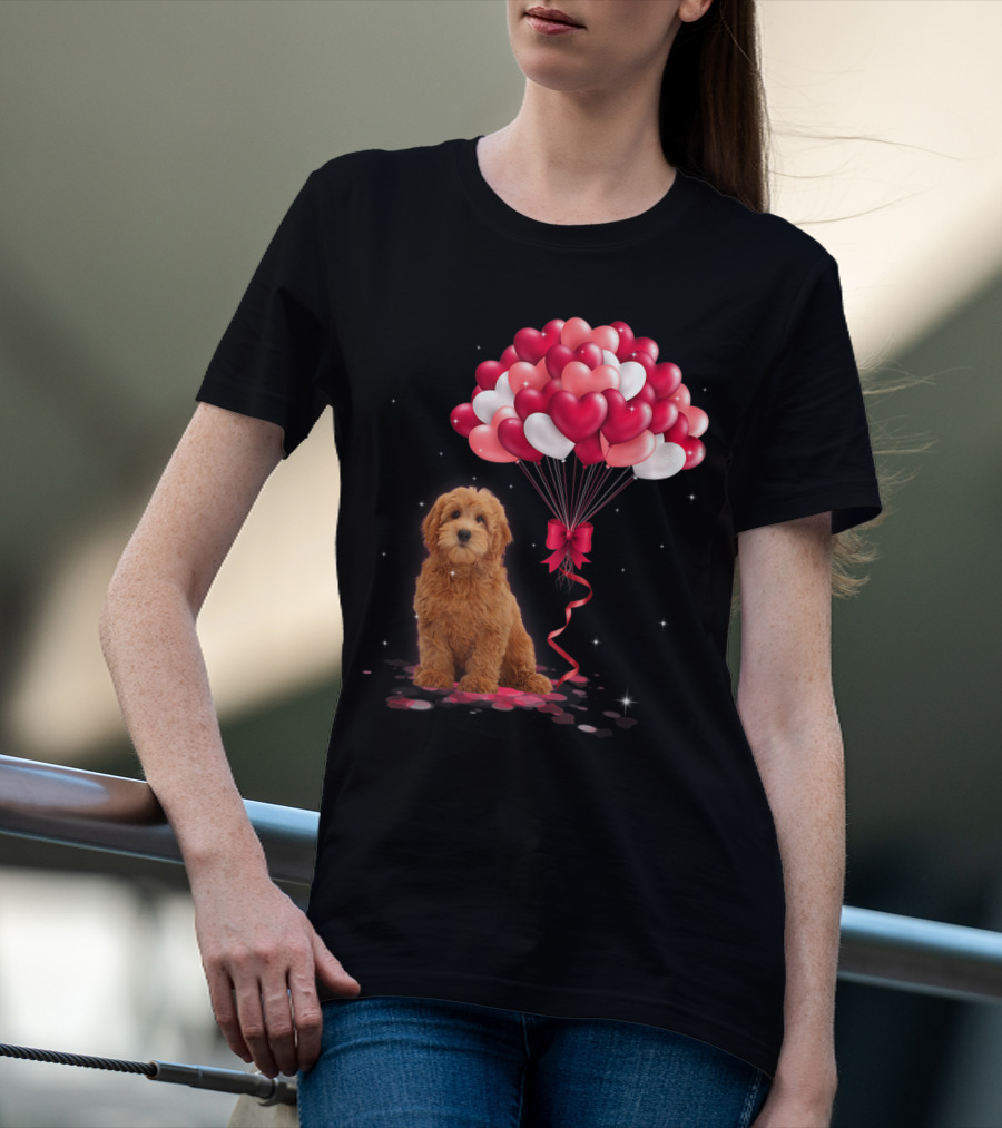 Goldendoodle Puppy With Heart Balloons T-Shirt