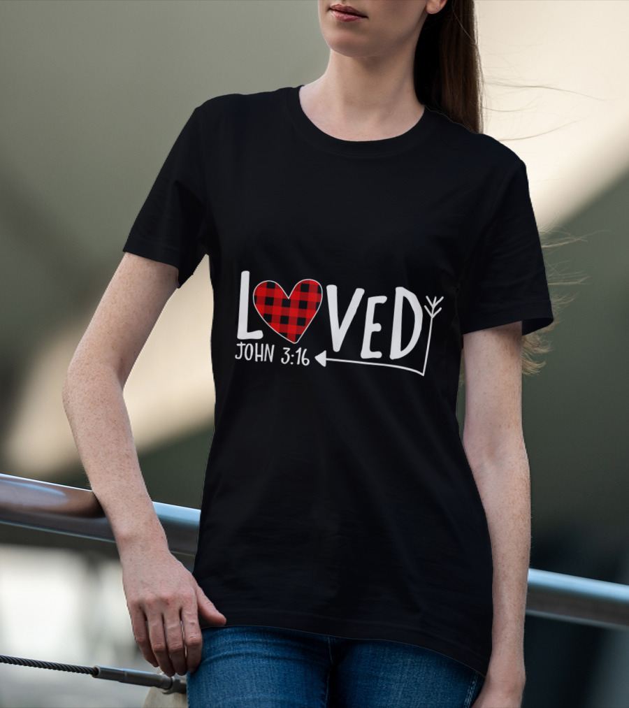 Loved John 3:16 Buffalo Plaid Heart Arrow T-Shirt