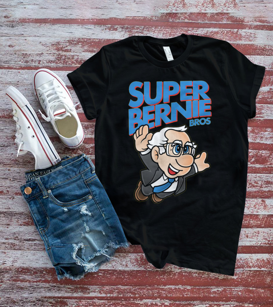 Super Bernie Bros Flying Cartoon Character In Blue Suit And Glasses Iconic T-Shirt