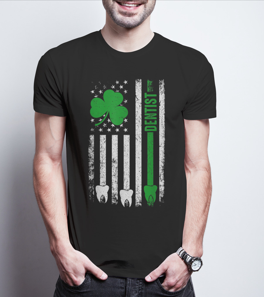 American Flag Shamrock Dentist With Teeth And Stripes T-Shirt