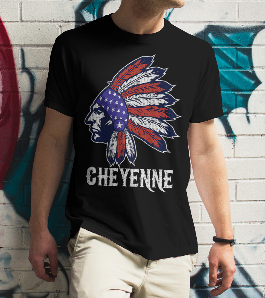 Cheyenne Native American Flag Headdress Pride T-Shirt