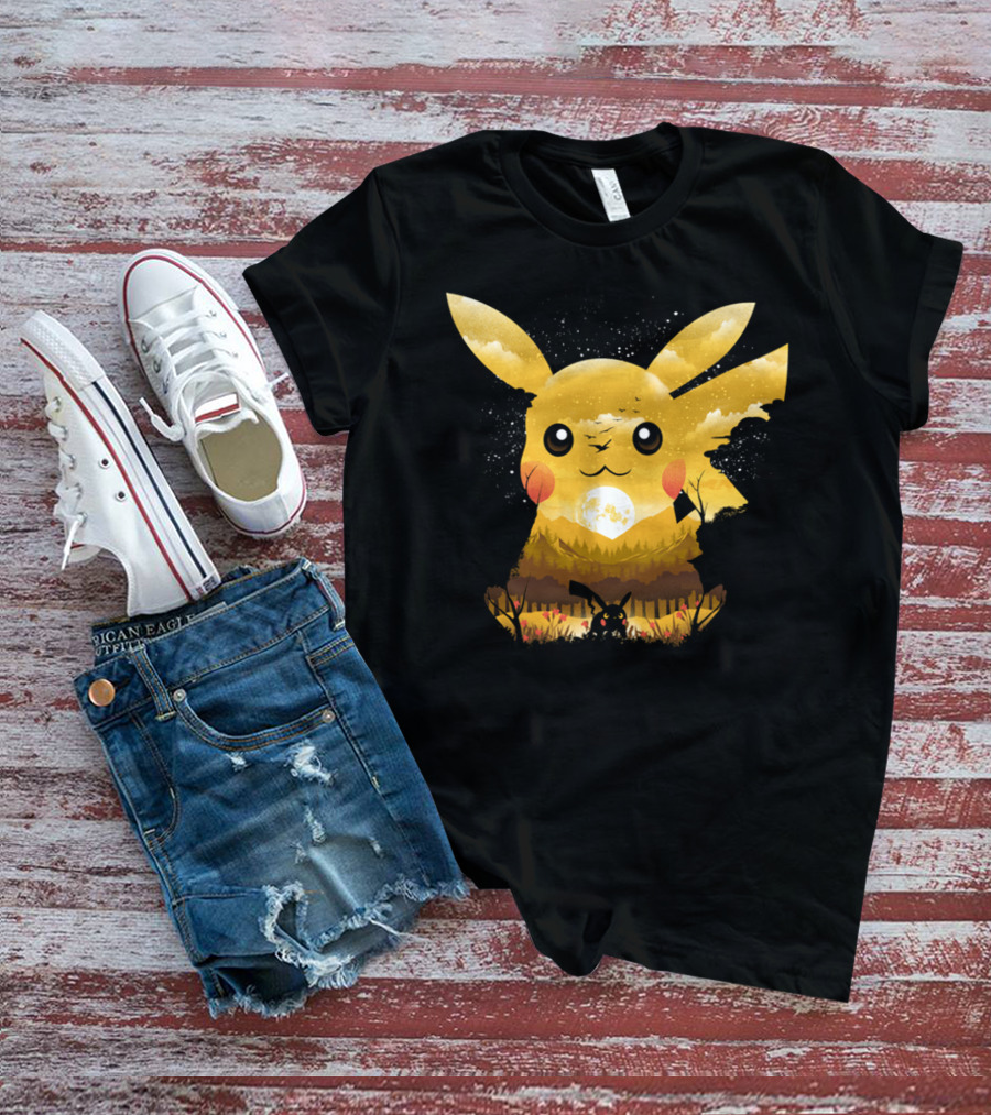 Pikachu Adorable Monster Moonlit Landscape T-Shirt