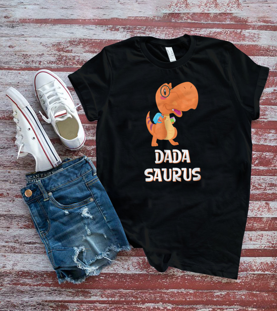 Dadasaurus Cute Dinosaur With Glasses And Backpack T-Shirt