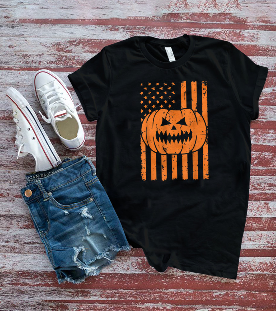 USA Flag Pumpkin Halloween Patriotism T-Shirt
