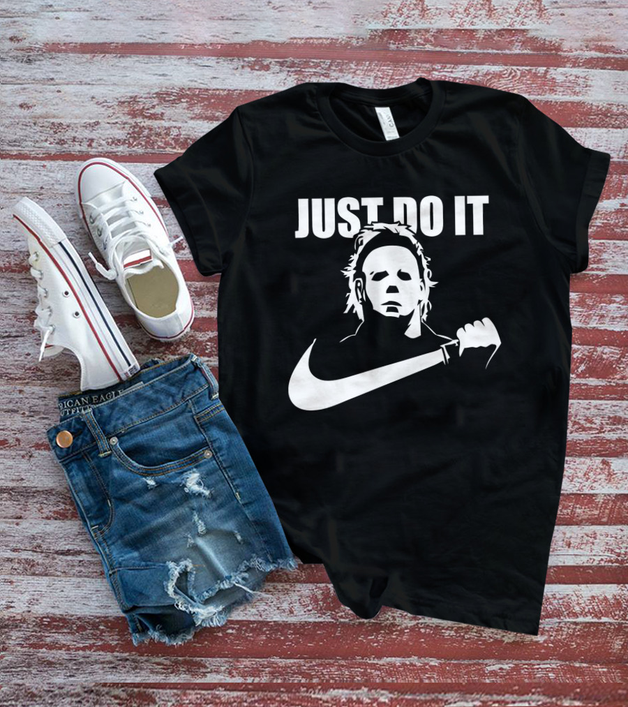 Just Do It Michael Myers Parody Swoosh T-Shirt