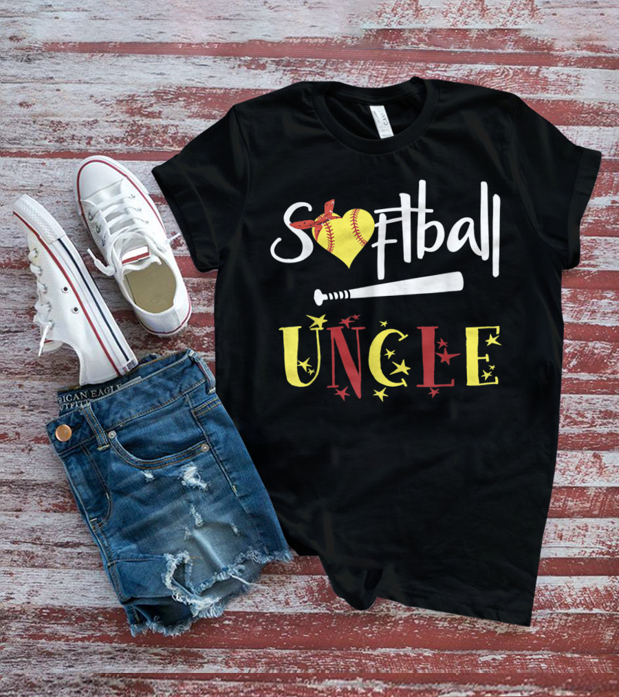 Softball Uncle Heart Bat Bandana Stars T-Shirt