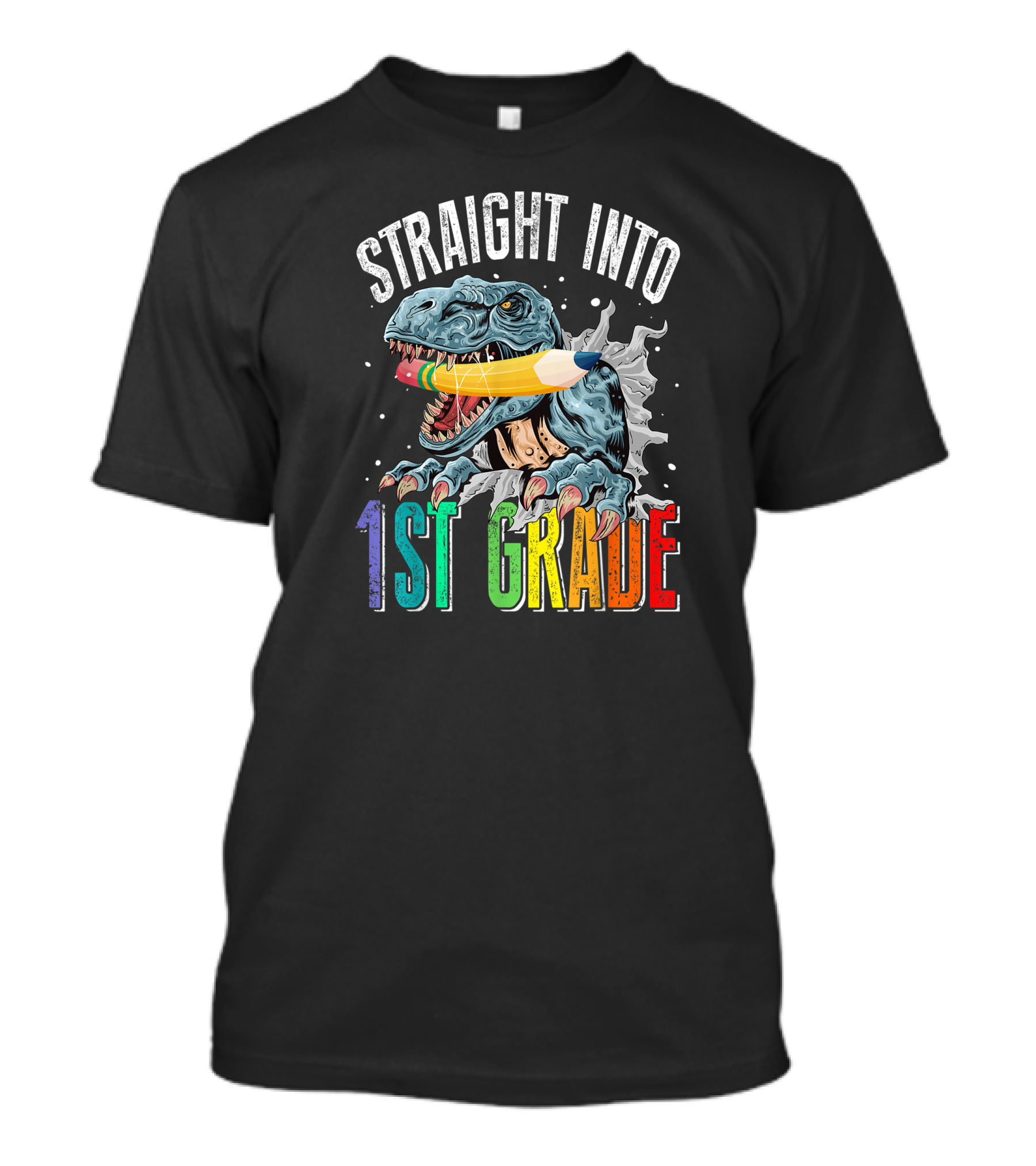 Straight Into 1st Grade Dinosaur Pencil Graphic Back To School T-Shirt