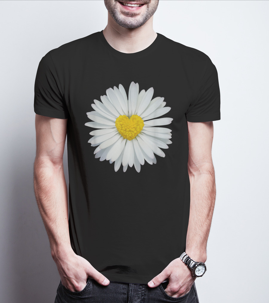 White And Yellow Heart Daisy Blossom T-Shirt