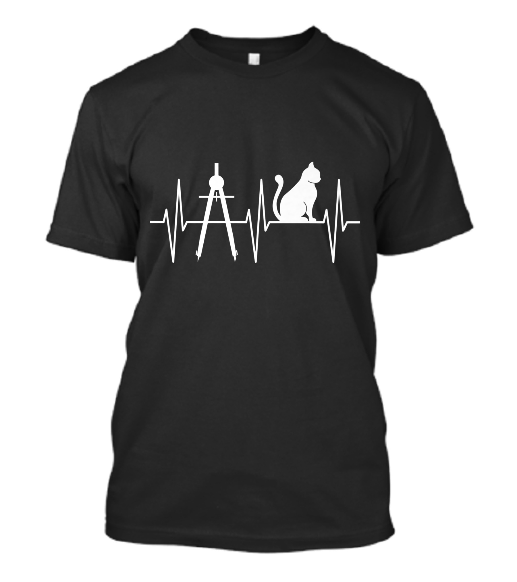 Cat Lover Architectural Compass Heartbeat T-Shirt