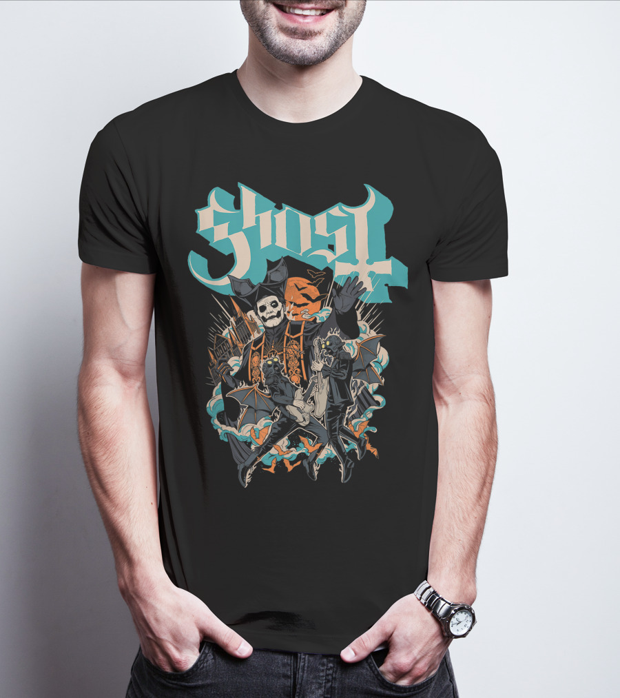 Ghost Band Skeletons And Monsters Playing Instruments Halloween T-Shirt