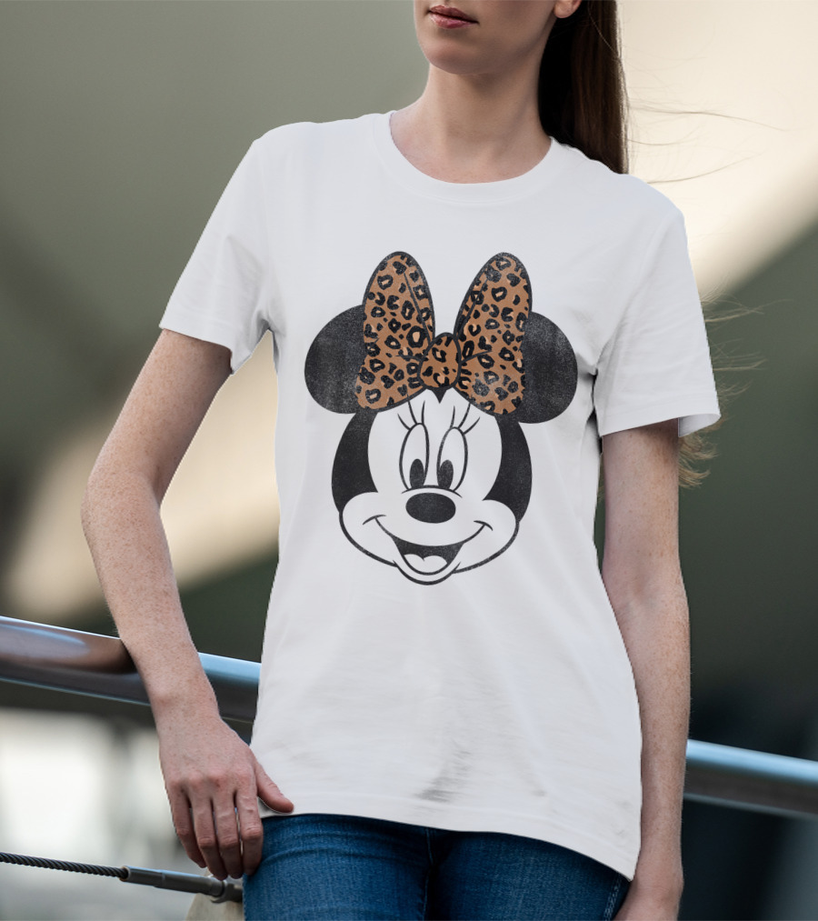 Minnie Mouse Leopard Print Bow Disney Mickey And Friends T-Shirt