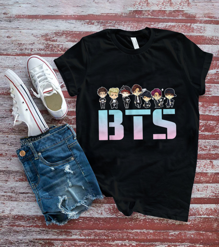 BTS Kpop Chibi Characters Pastel Letters T-Shirt