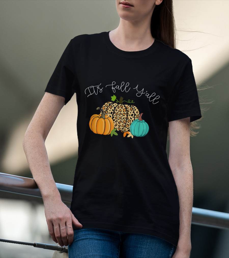 It's Fall Y'all Pumpkins Leopard Print T-Shirt