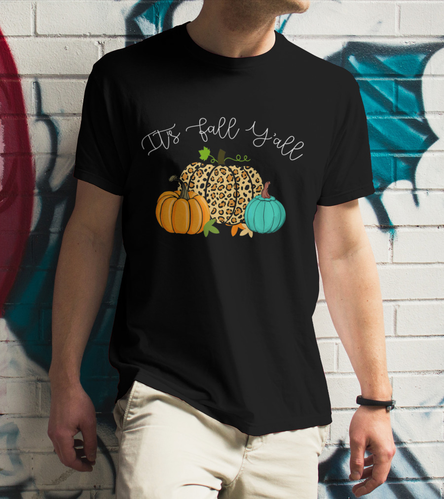 It's Fall Y'all Pumpkins Leopard Print T-Shirt
