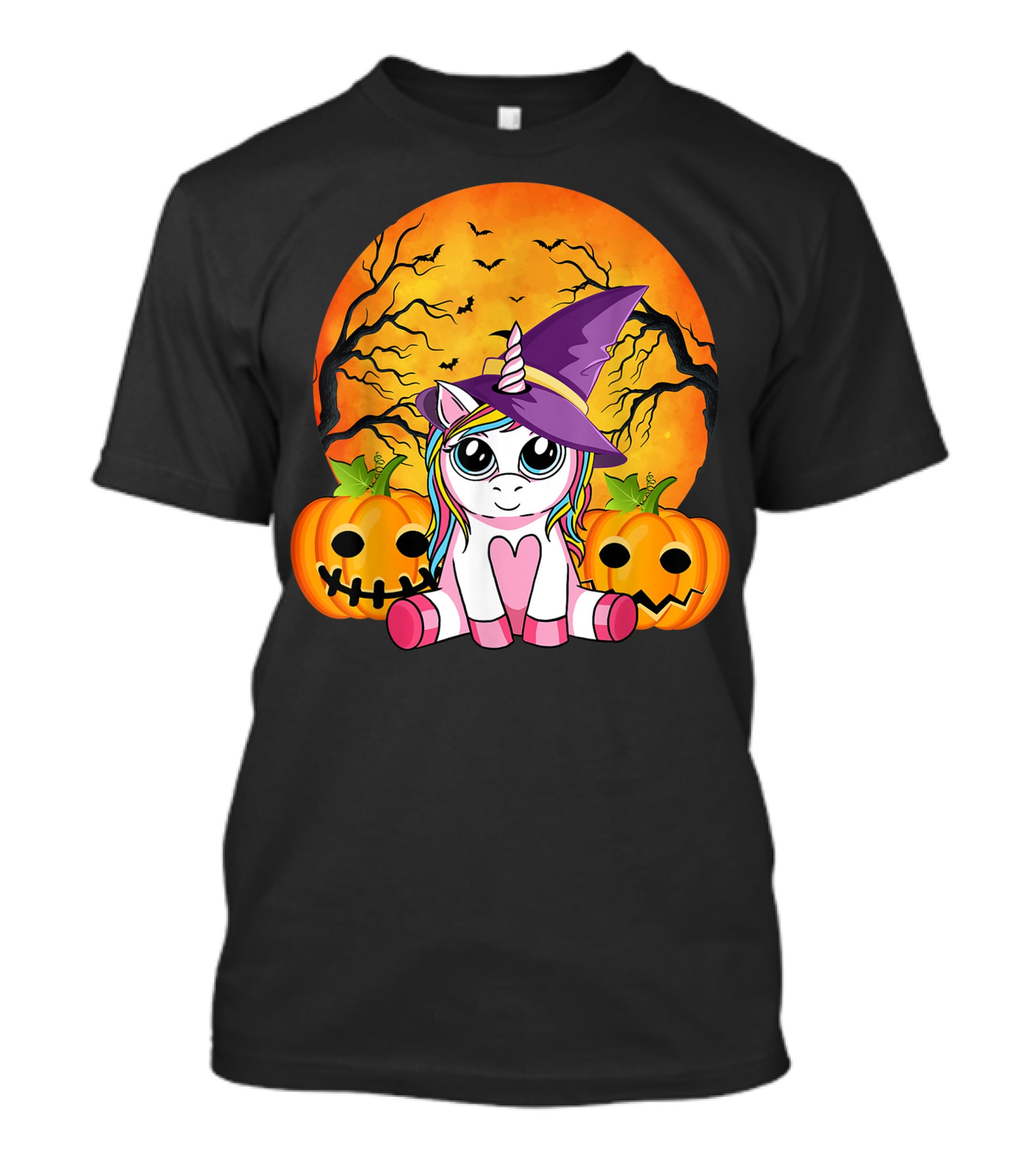 Witchy Unicorn Halloween With Pumpkins And Full Moon T-Shirt